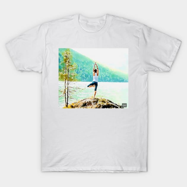 Yoga on Riverbank T-Shirt by InfiniIDnC